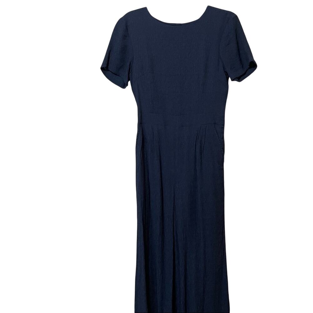 Roolee Blue Textured Short Sleeve Wide Leg Jumpsuit Womens Small Button Back